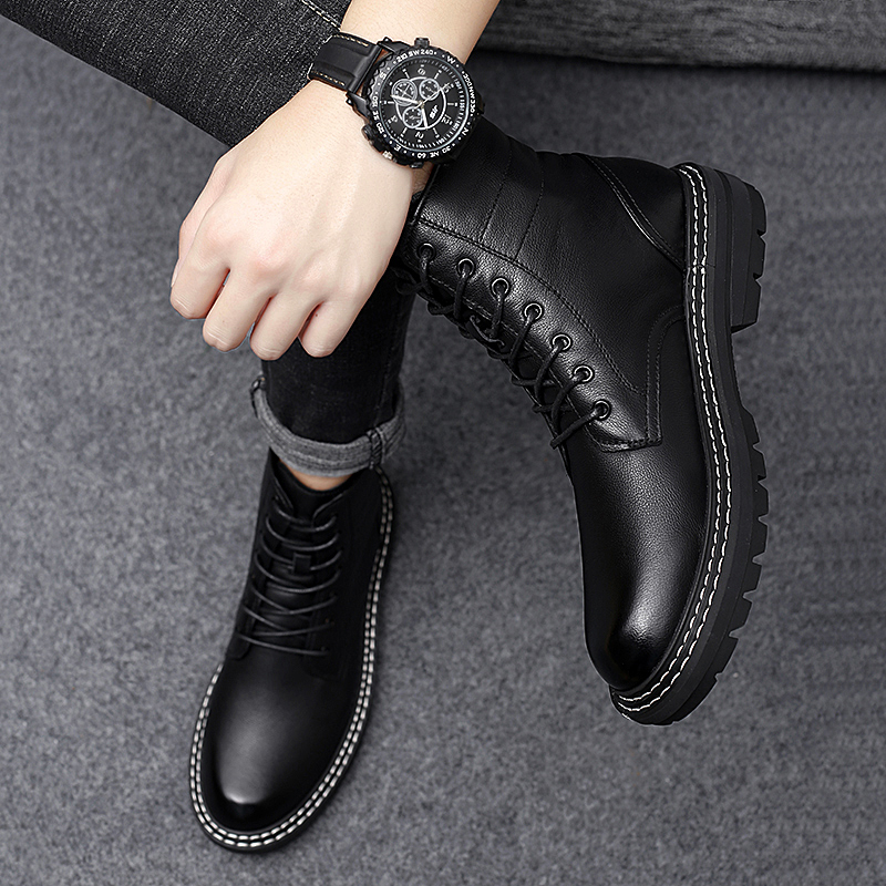 Wholesale Waterproof Fashion Full Grain Genuine Leather Ankle Black Leather Boots Men