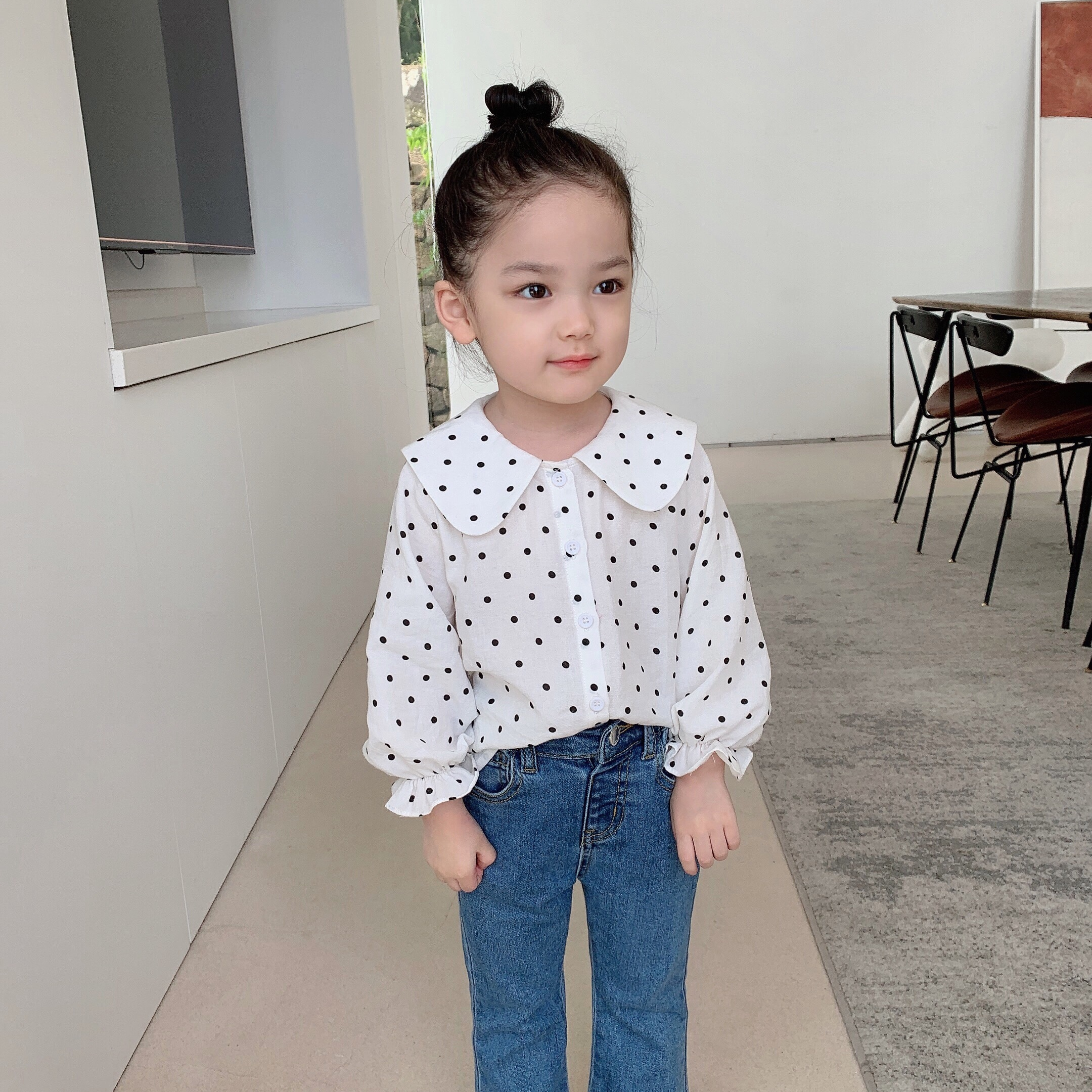 2020 autumn winter collection girl's cotton dots blouse fancy white blouse for girls lace blouse for kids girls clothe