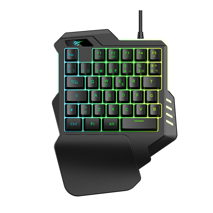 Проводная игровая клавиатура Kb513L Havit для одной руки, классная игровая мини-клавиатура с эффектом подсветки, 35 клавиш, для одной руки, для планшета или телефона