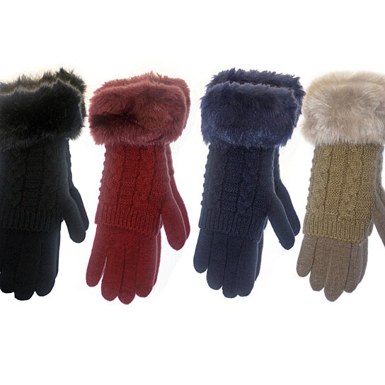 Womens Winter Gloves Mitten with Faux Fur Cuffs