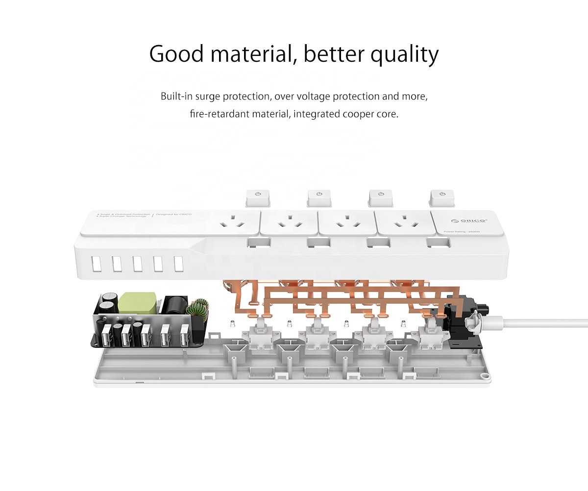 ORICO Desk 4 AC Outlet 5 USB Charger Port 10A 2400W Smart AU Type Power Strip For Australia OSJ-4A5U-AU