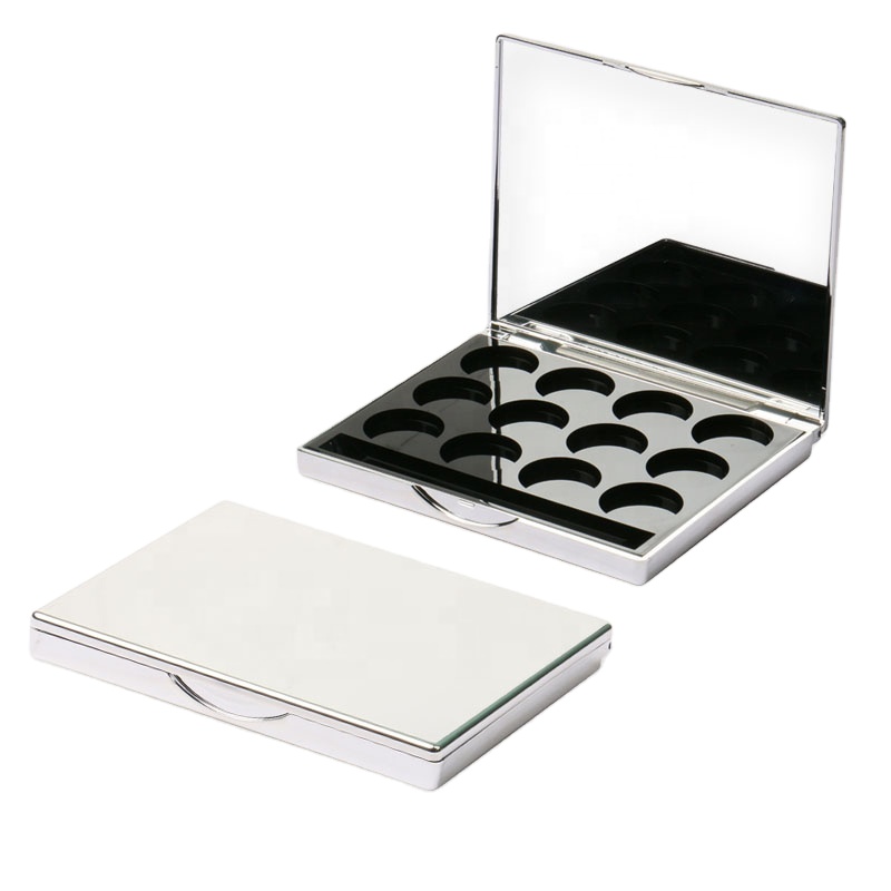 Empty Shiny Silver 12 Makeup Case With Mirror Plastic Eyeshadow Palette Container