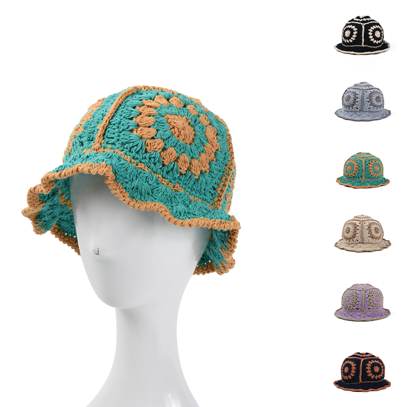 Winter Vintage Crochet Hollow Hand Knitting Hat Daily Fishermen Hat Skull Beanie Cap Hats For Adults Retro Knitted Bucket Cap