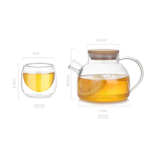 High Borosilicate 17oz High Borolicicate Glass Cooking Pot Glass Tea Pot Set Tea Set Cup