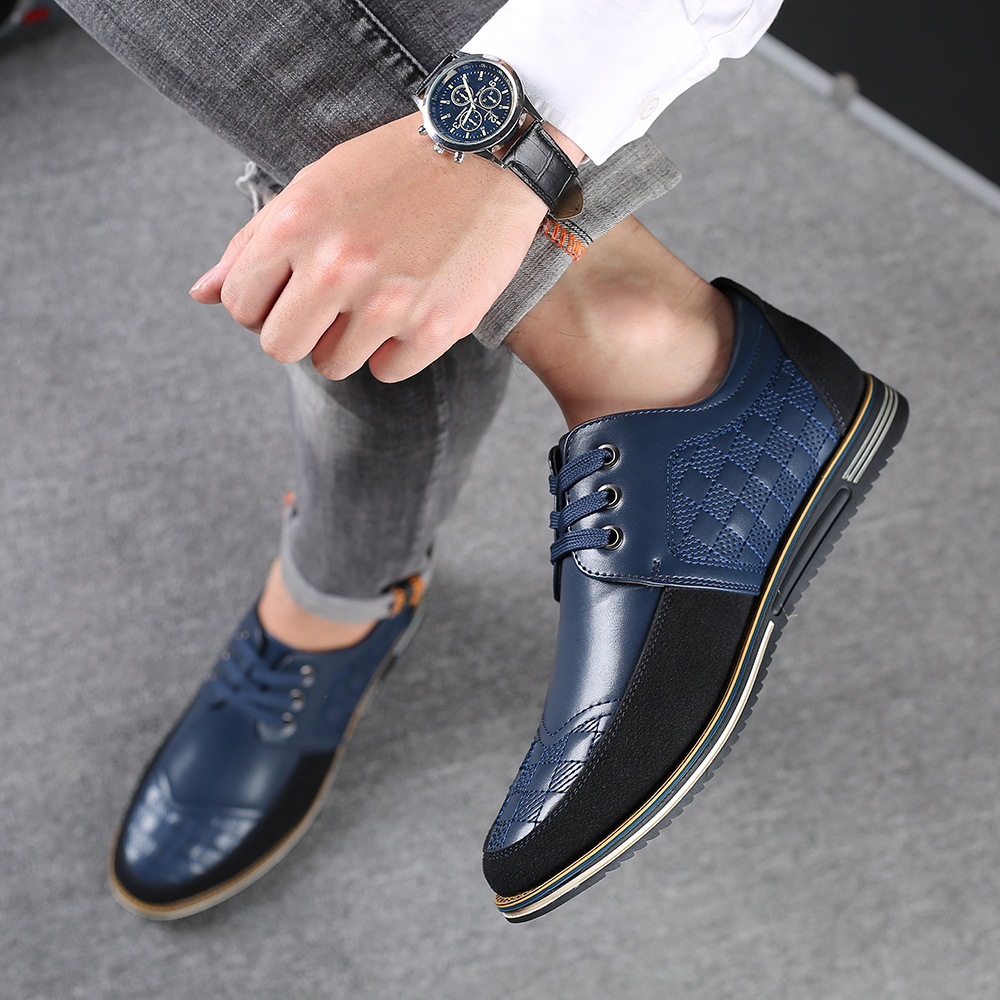 WLS072 latest men fashion british style lace up patchwork shoe casual formal plaid shoes for man