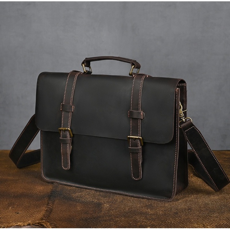 Large capacity retro men's briefcase computer laptop bag genuine leather luxury men messenger crossbody bags for business work