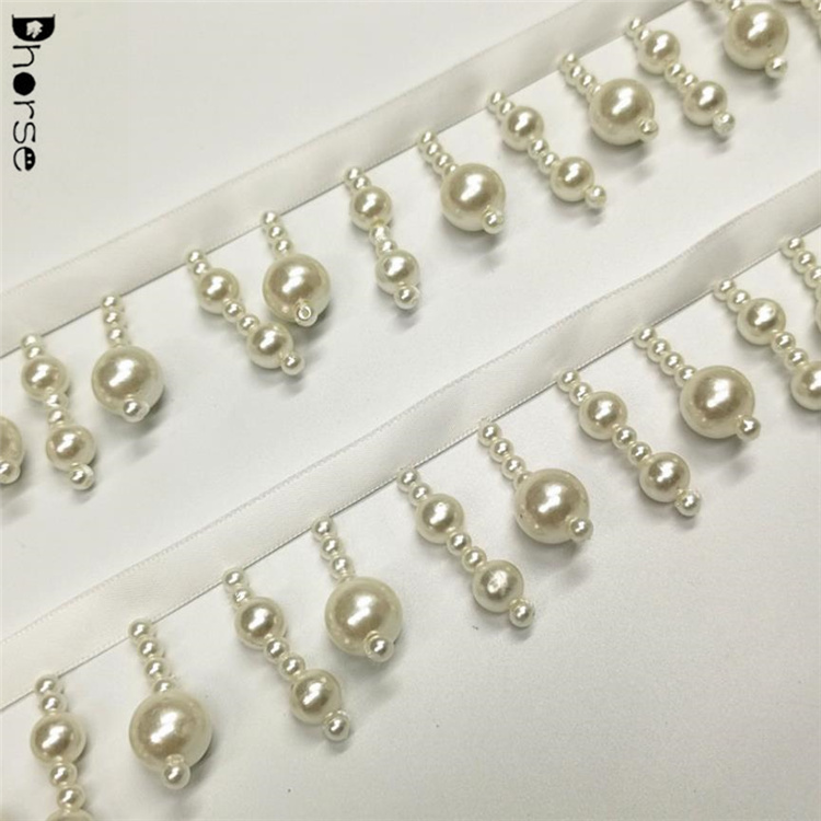 New fancy white three pearls curtain tassel fringe pearl wedding trim