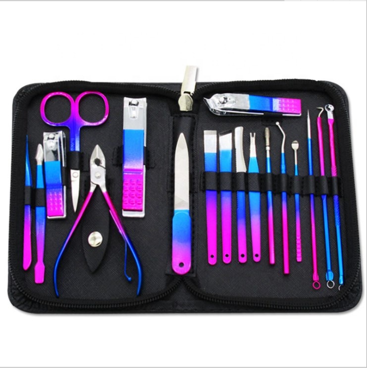 Rainbow 18 PCS Nail Clippers, Professional Grooming Kit, Nail Tools with Luxurious Travel Bag for Men and Women