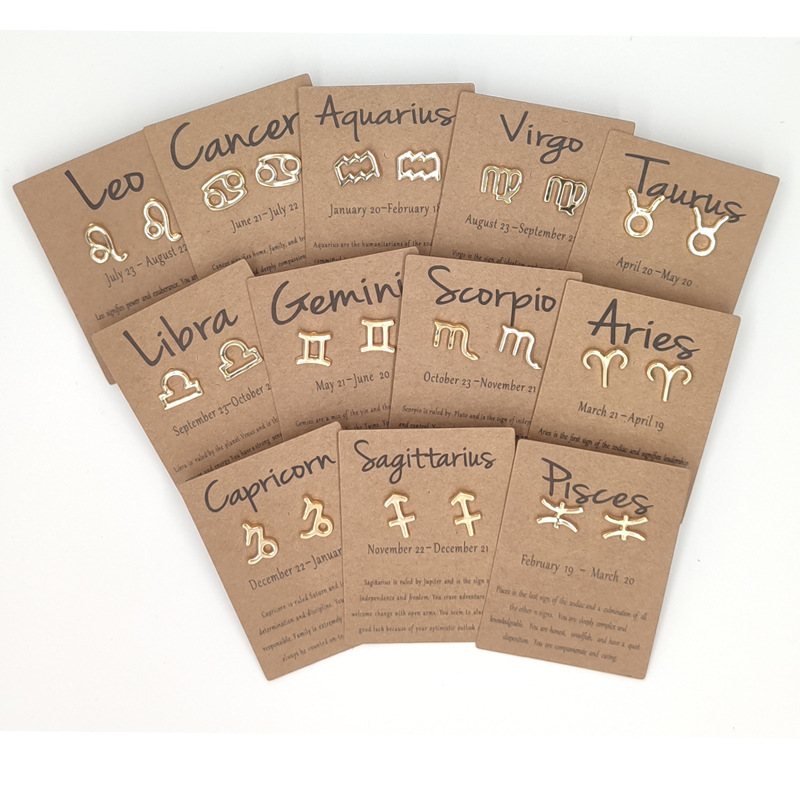 Factory Bulk 12 zodiac Earrings Spot Wholesale Card constellations Earrings Jewelry