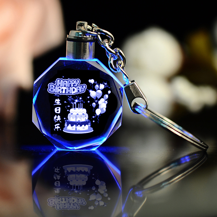 Рекламный подарок OEM логотип 3D лазерная гравировка led flash crystal keychain