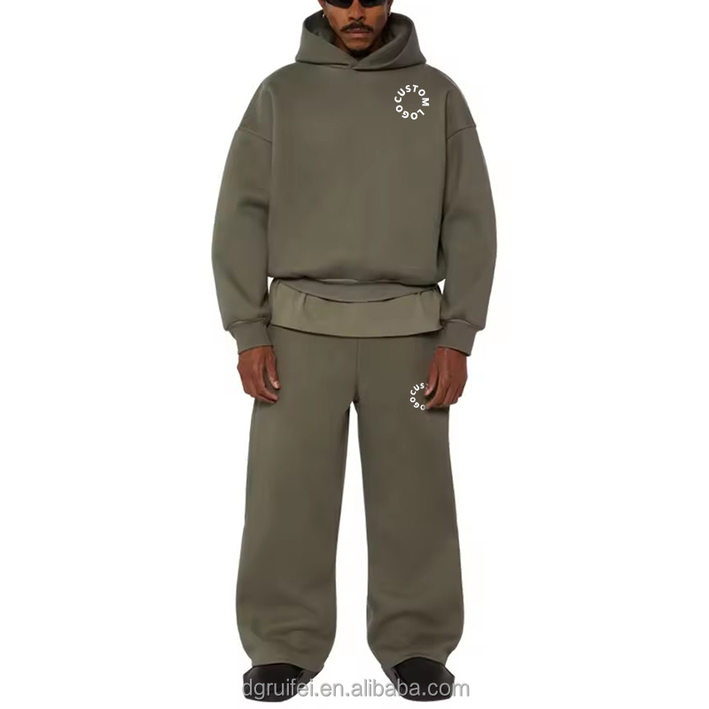 Men's Oversized Heavyweight Cotton Fleece Hoodie and Sweatpants Tracksuit Set, 600GSM, Green Color