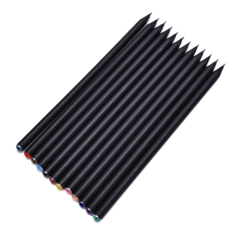2 Pcs Black Rod HB Pencil With Colorful Diamond Kawaii School Painting Drawing Writing Children Pencil