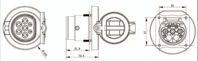 Female Outlet Type 2 Ev Connector Ev Charger 32A Type2 Ev Charger Plug Socket
