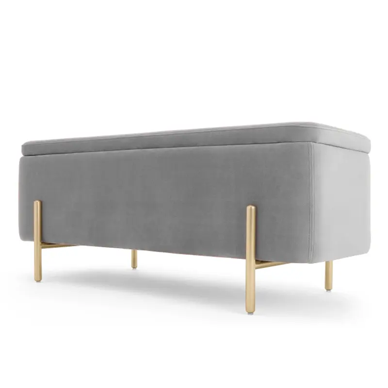 Bedroom velvet fabric bed end ottoman bench with storage and steel feet