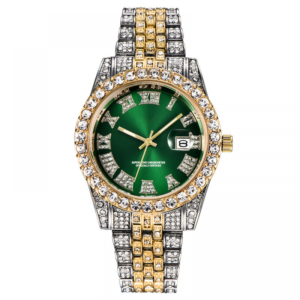 2021 New Hip Hop Jewelry Iced Out Rhinestones Quartz Watches Stainless Steel Roman Watches 18K Gold Diamond Bezel Elite WatchHot