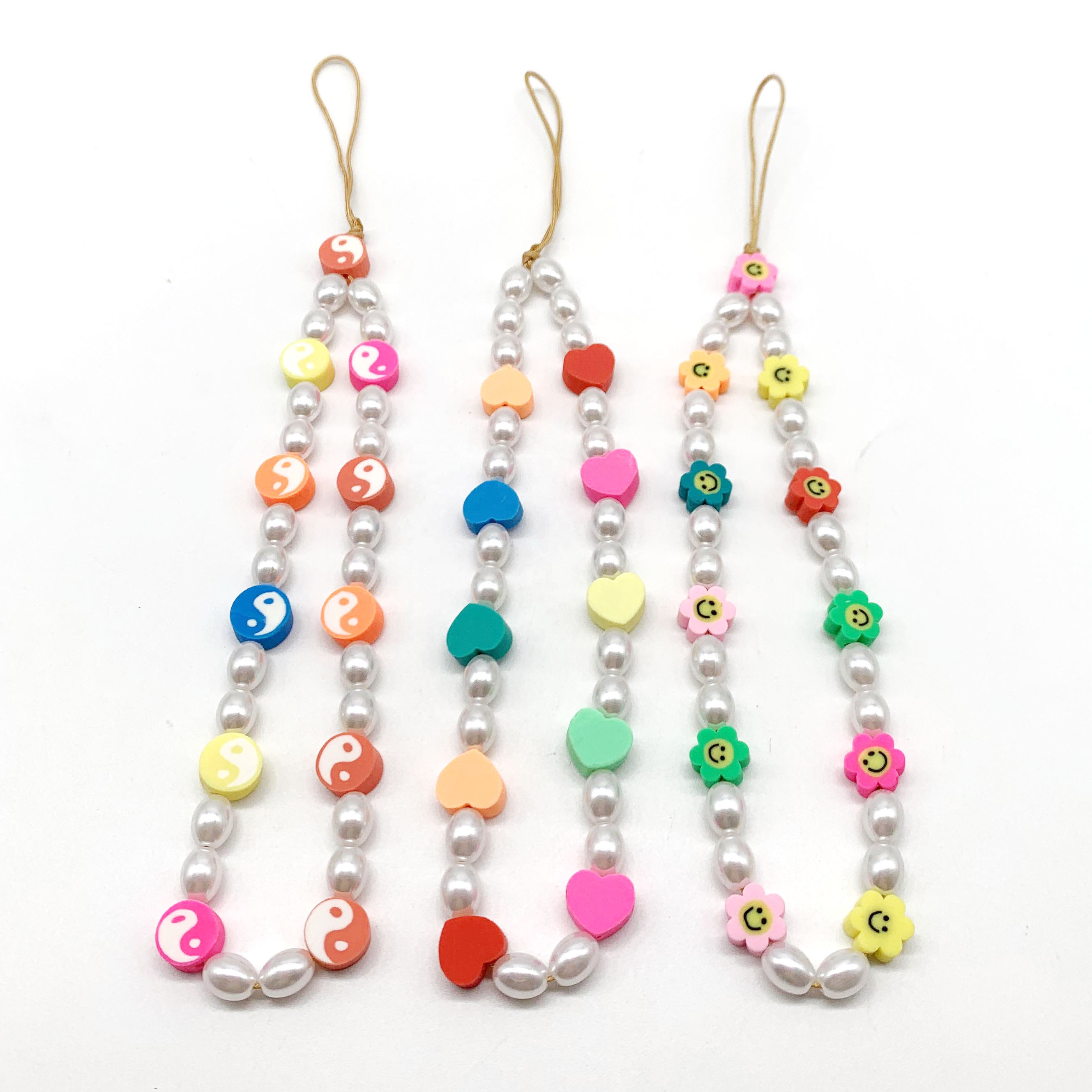 bohemian acrylic beaded cellphone lanyard wrist strap polymer clay hand wrist lanyard strap string