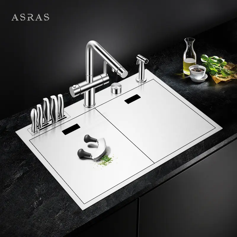 Скрытые крышки Asras для кухонной раковины ручной работы SUS304, Тонкая матовая крышка для раковины со сливным устройством и кухонным краном от производителя 6449Y
