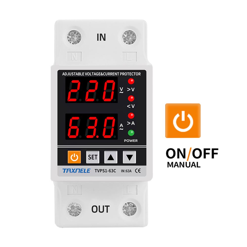 40A 63A 80A 220V 230V Din-рейка с двойным дисплеем, регулируемое по току и пониженному напряжению защитное реле