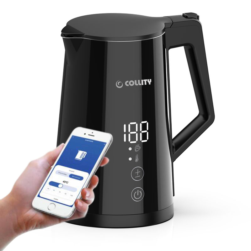 Черный смарт-чайник COLLITY, 1,7 л, Wi-Fi, дистанционное управление, портативный чайник со светодиодным экраном, Электрический чайник