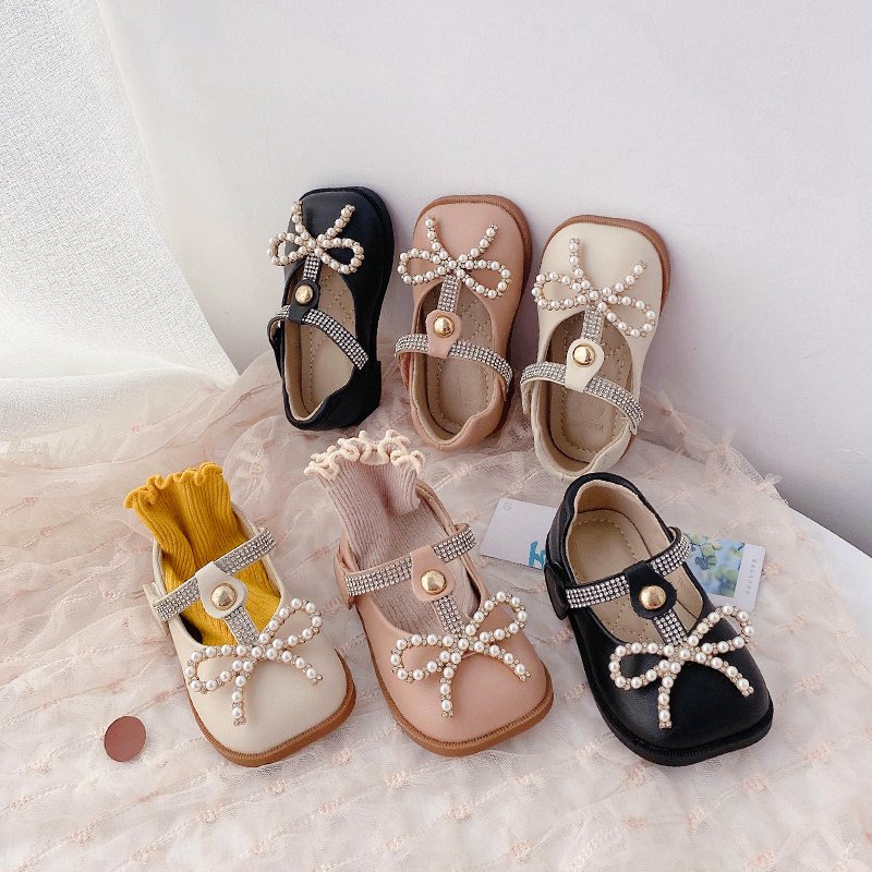 Wholesale Pink Leather Kids Mary Jane Girls Shoes 2021 New Toddler Little Kids Shoes Bow-knot Princess Dress Shoes for Children