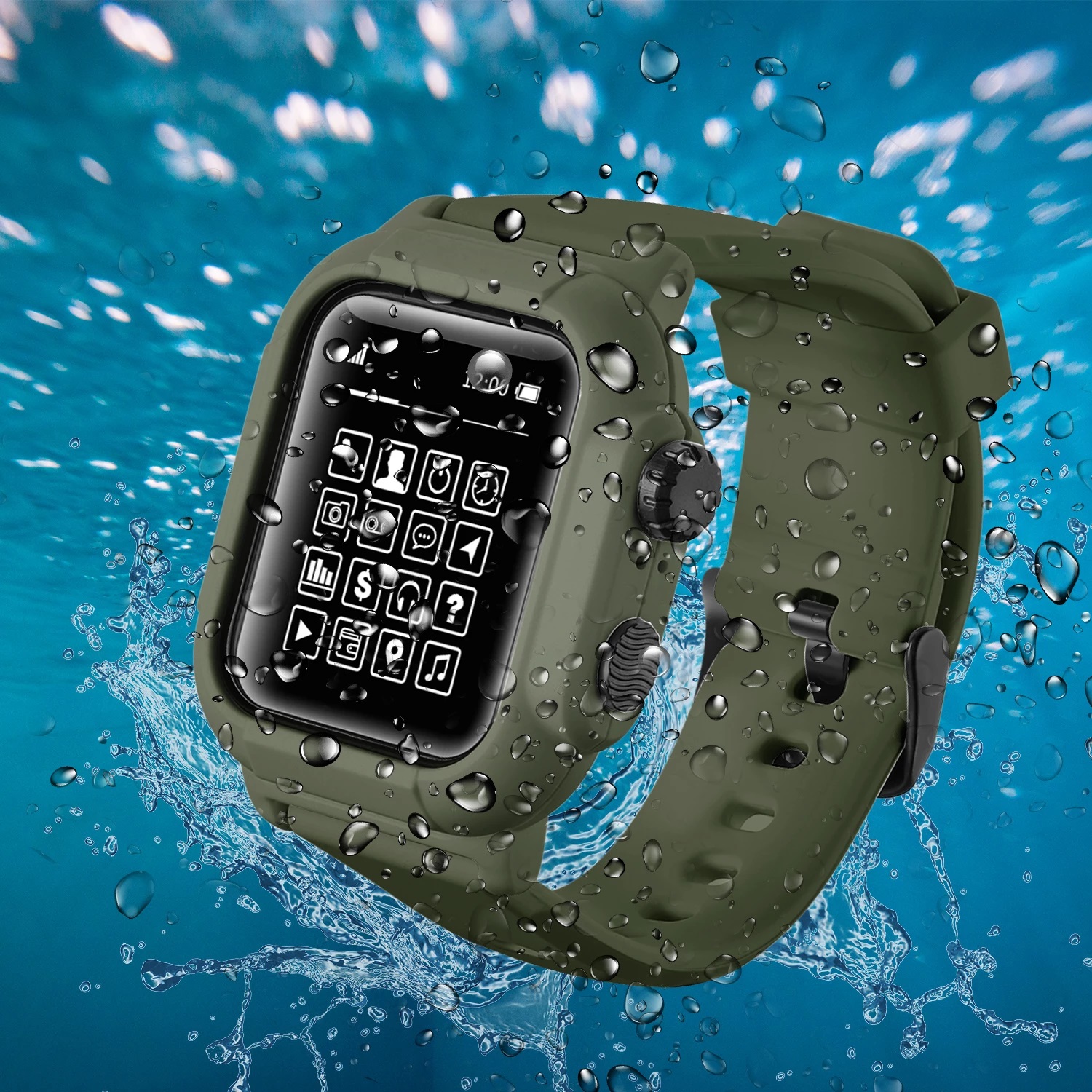 IP68 Waterproof Silicone Case Cover for Apple Watch 42mm 44mm 40mm 38mm With Sport Band Strap for iwatch Series 6 5 4 3 2 se