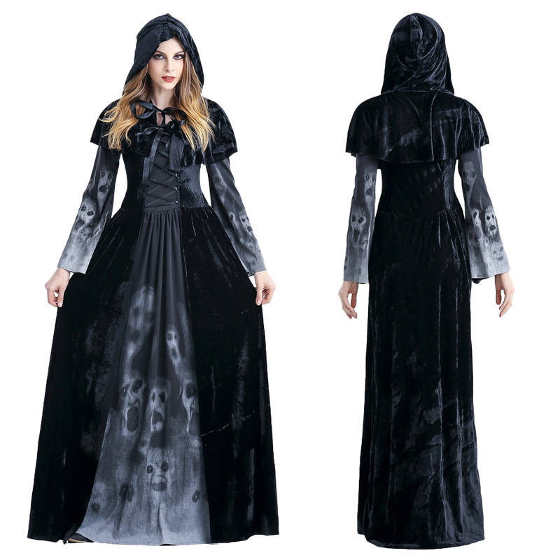Halloween adult female god of death long dress horror skull vampire cosplay costume stage bar ds costume