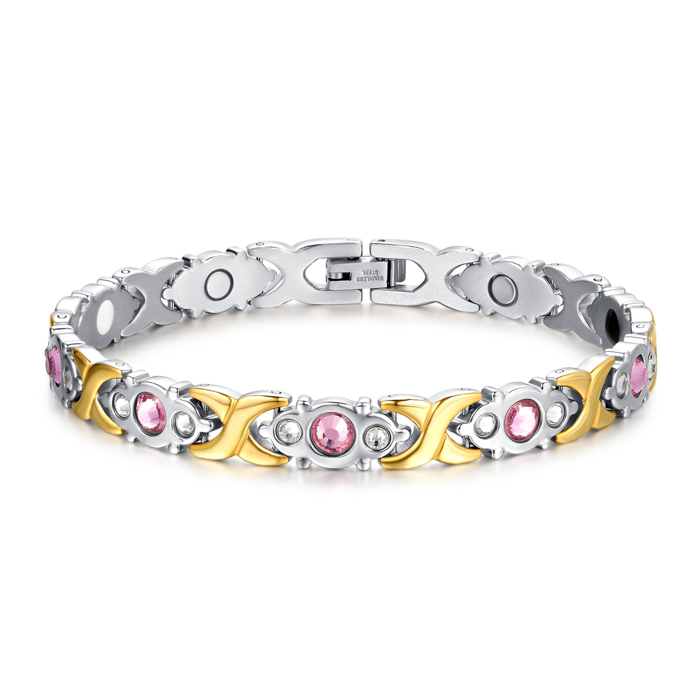 Hot sale women pink zircon inlay 4 in 1 magnetic bracelet custom magnetic bracelet