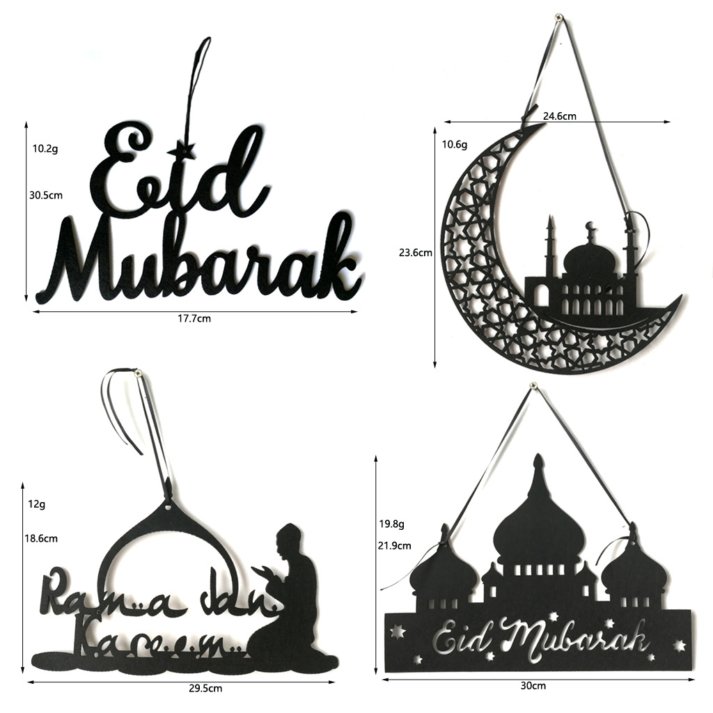 Ramadan Wooden Plaque Ornament Moon Star Blessing Word Decoration Eid Mubarak for Home Room Table Decor
