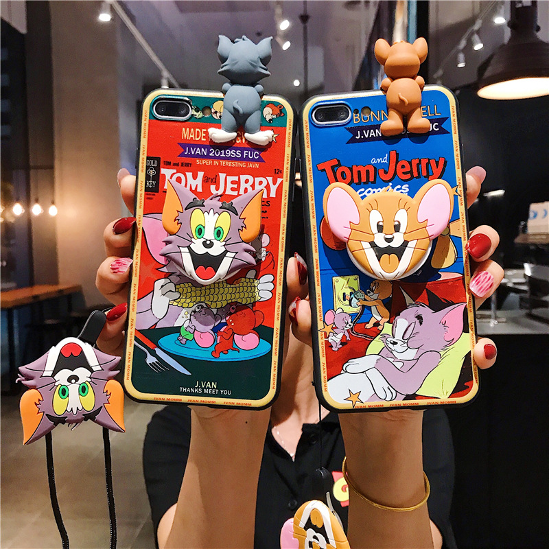 Для iPhone 11 Pro Max 11 Pro Xs X 7 8 Tom Jerry 3D Держатель подставка ремешок Симпатичный мягкий чехол
