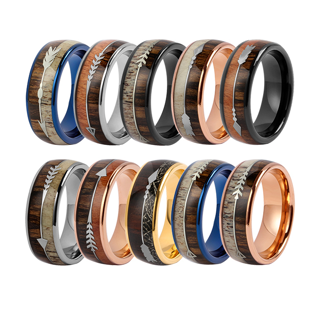 IP Plating for Deer Antler &Wood Wholesale Price Titanium Silver Tungsten Ring