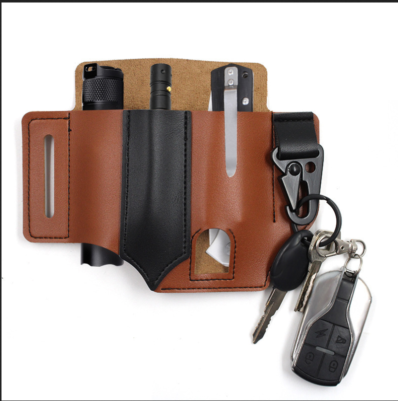 Cowhide Leather Tool Holster Outdoor Tactical Flashlight Tool Holster Organizer Belt Pouch
