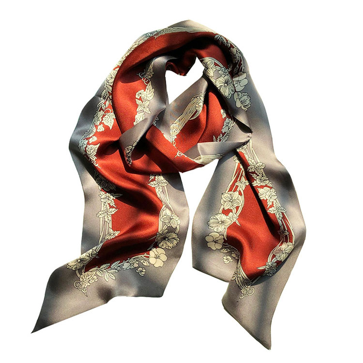 2021 Gift 100% Silk Crepe Satin Floral Scarf Rectangular Ribbon Satin Silk Shawl Scarf Women Vintage Scarf