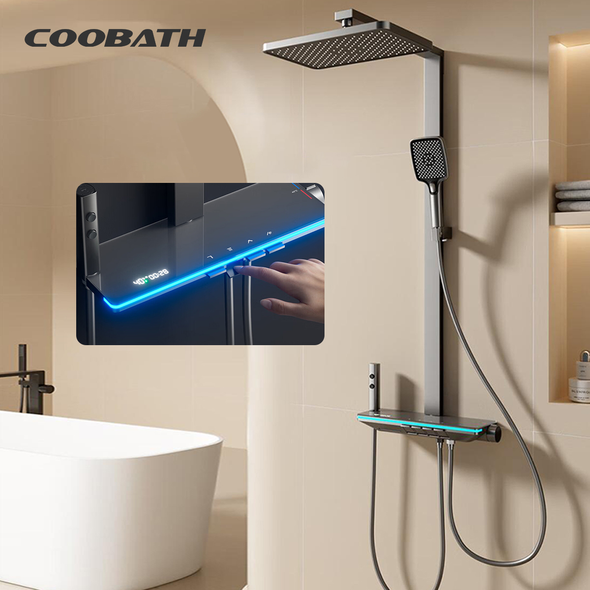 Modern Shower Bathroom Design Digital Display Luxury Showers Mixer Sets Thermostatic Shower Faucet Set Rain Dual Head System