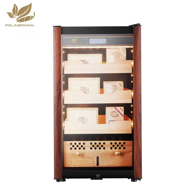 Double Layers Temper Glass Wood Box Electric Humidor Humidity Control Refrigirated Luxury Cigar Humidor