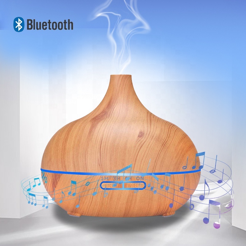 Home Decoration Wood Grain Remote Control Ultrasonic Air Humidifier Music Speaker Essential Oil Aroma Diffuser