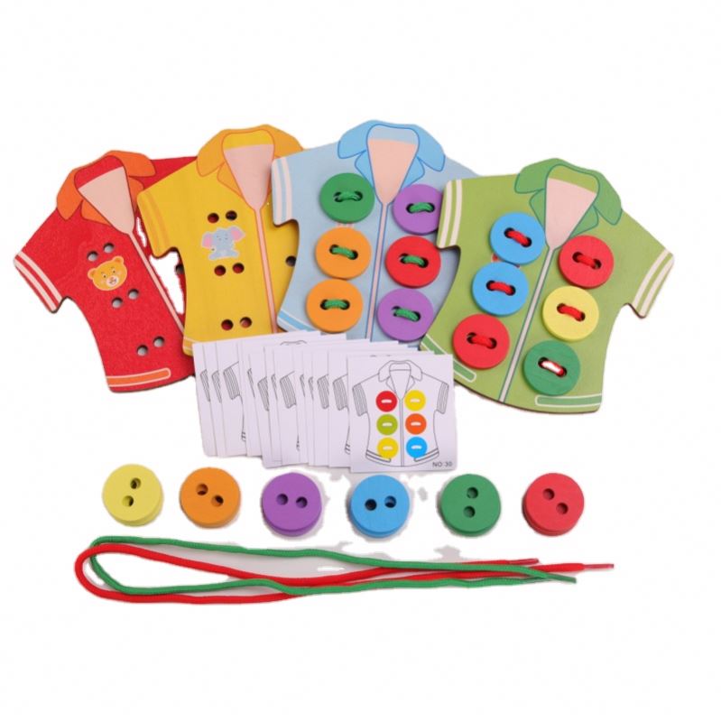 Manufacturer direct sale educational children wooden toddler sew buttons early teaching toys wholesale creative wooden kid toys