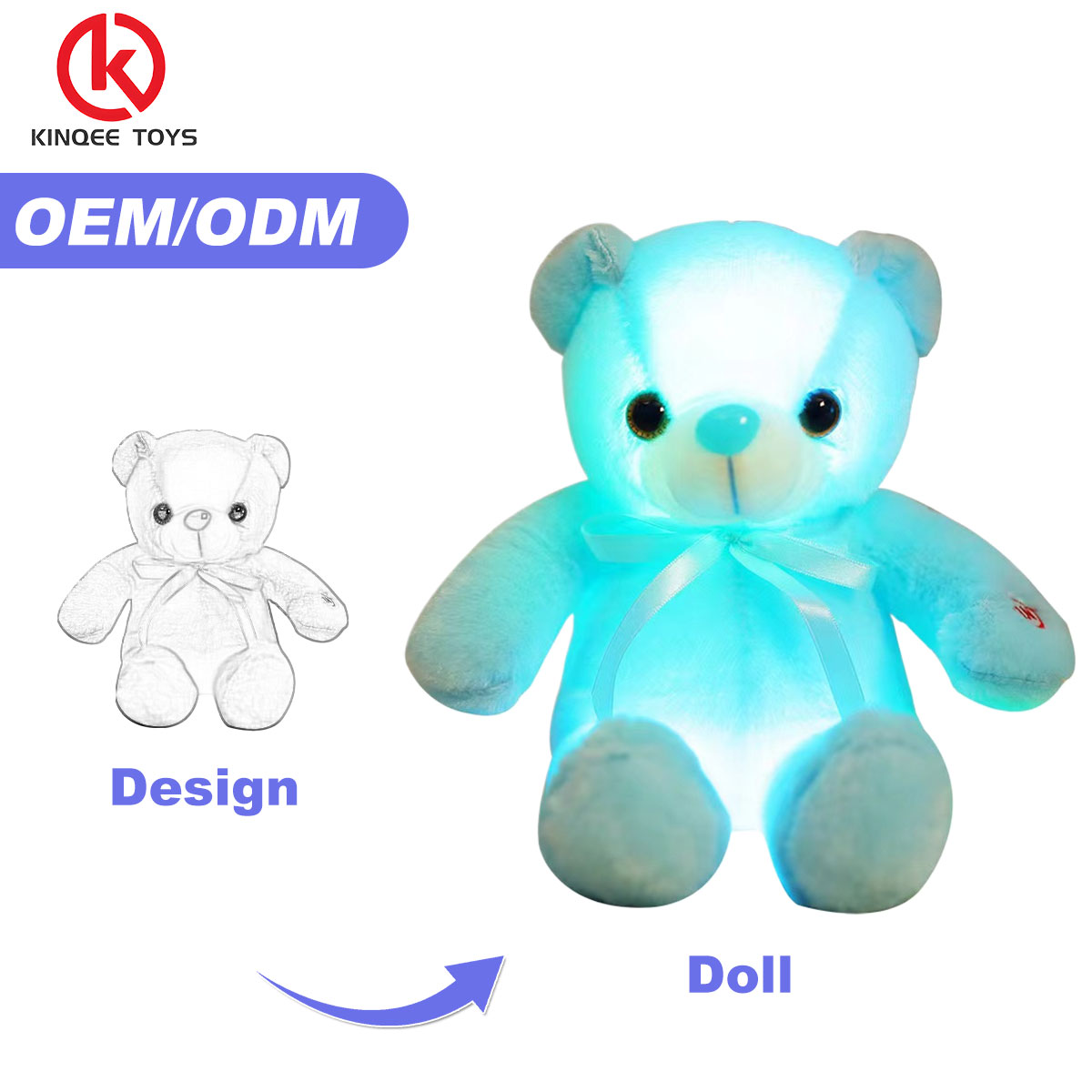 Kinqee Hot Sell Creative Light Up Led Colorful Glowing 30cm Teddy Bear Stuffed Animal Plush Toy Christmas Gift