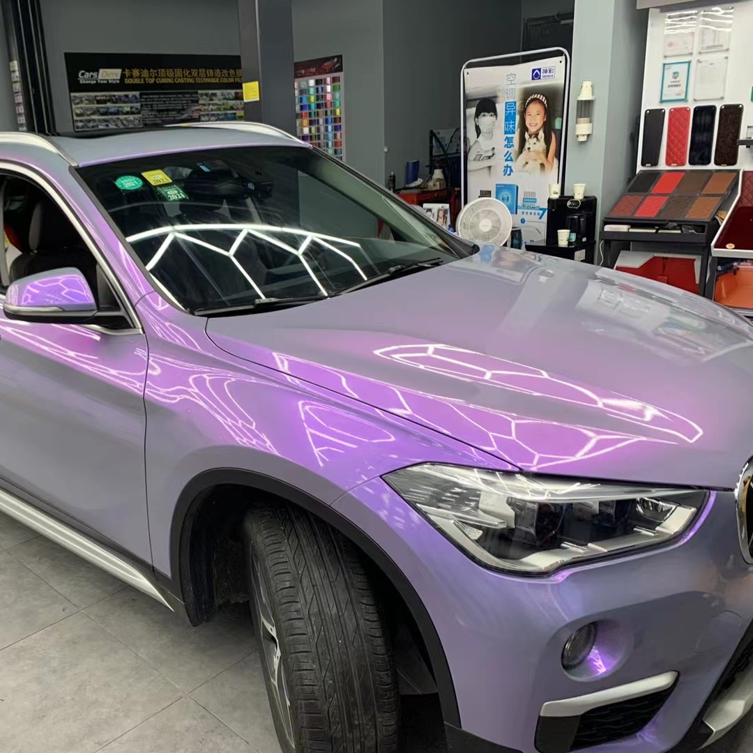NICAI Popular Products Car Sticker Glossy Candy Double Color Change Purple to Gray Car Vinyl Wrap