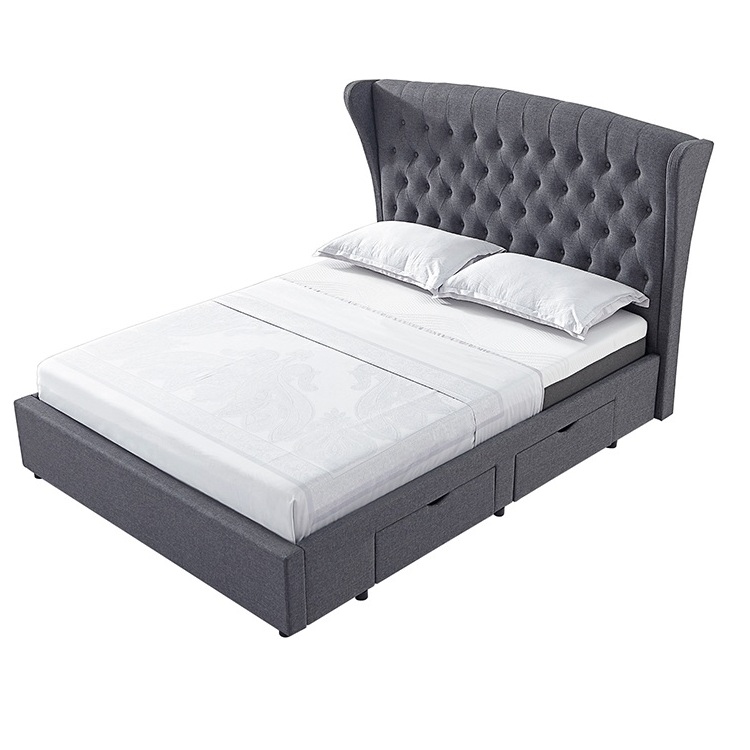 Luxury Double Bed and Mattress Design Handmade Wide Headboard Bed with Storage