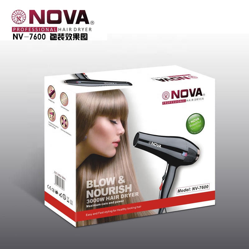 Hot Selling NOVA 7600 Black Wholesale 2 Heat Settings Custom All in One Hair Dryer for Fast Drying