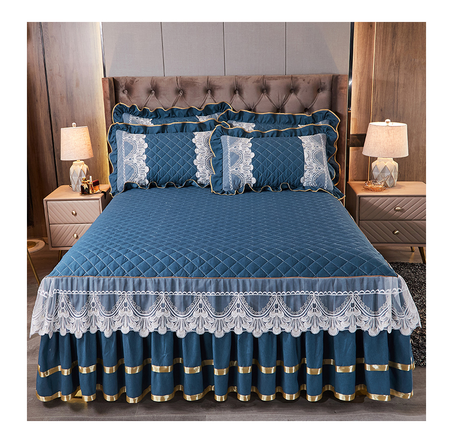 High Quality luxury fancy bedding set lace hotel home 3 pcs pillowcase sheet bed skirt