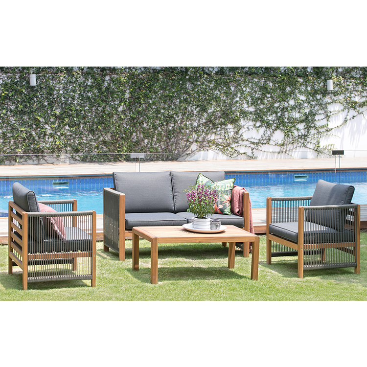 AJUNION Solid Wood Garden Furniture Rope Rattan Weave Outdoor Furniture Set Wooden Lounge Set