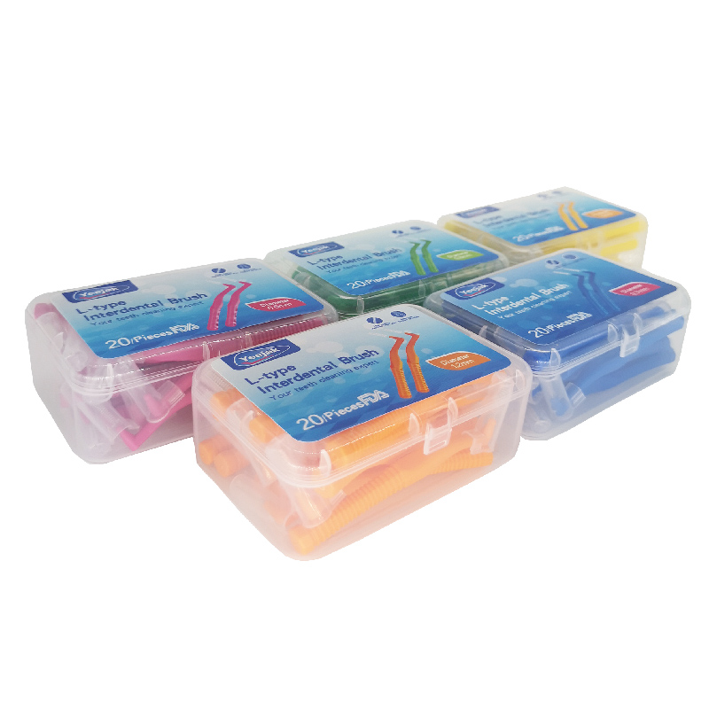 Interdental Brush with cover 20Pcs 0.6-1.2mm food grade Plastic dupont bristle durable L-shape Interdental brushes