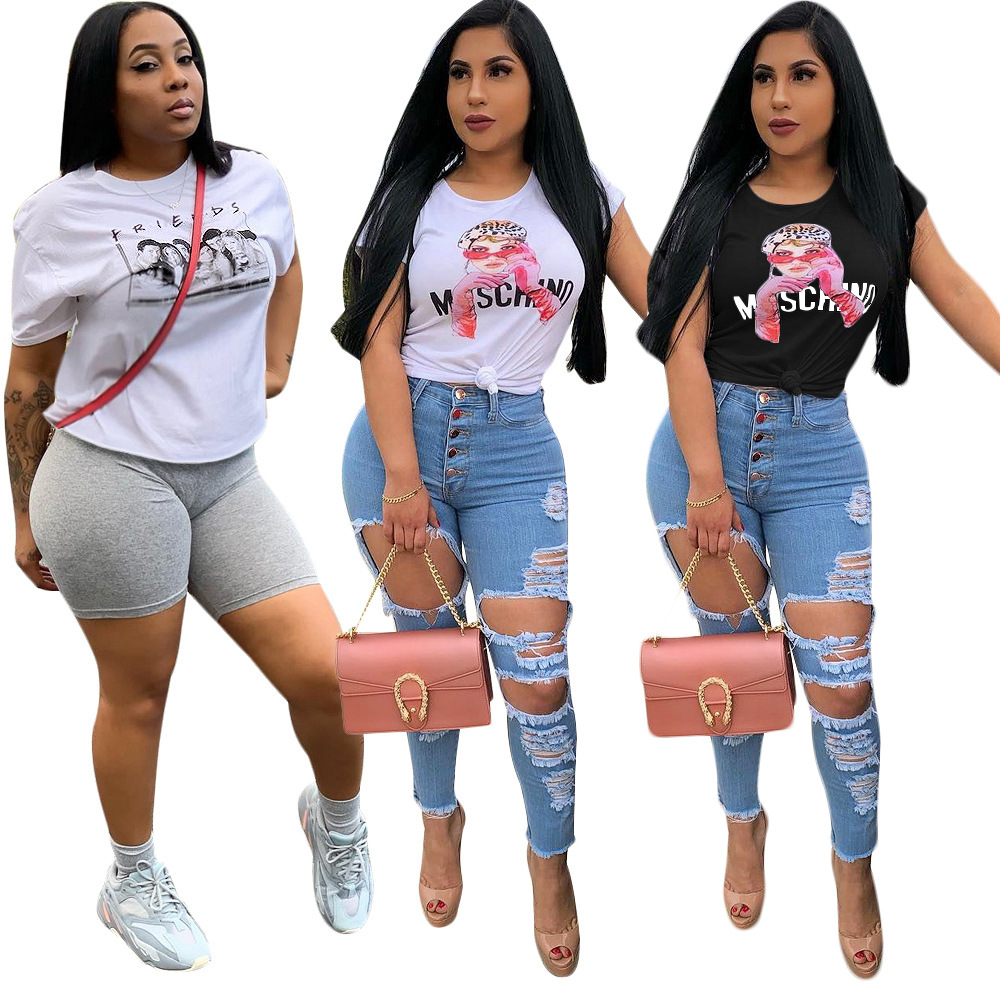 2019 summer Personality fashion Letter wording Figure printed T-shirt FM-S3560
