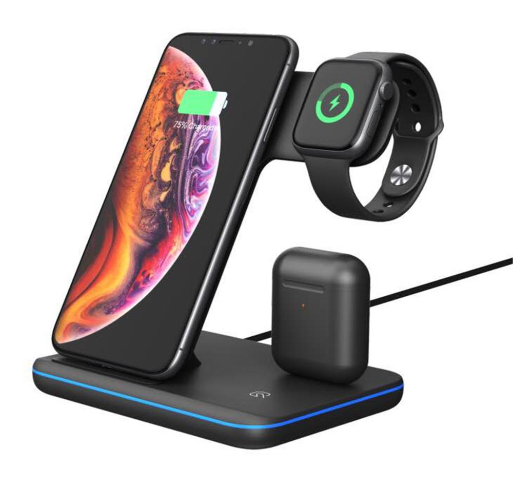 Беспроводное зарядное устройство 3 в 1, 15 Вт для часов серии 5 4 3 2 1/Airpods (Pro), беспроводная зарядная станция Qi