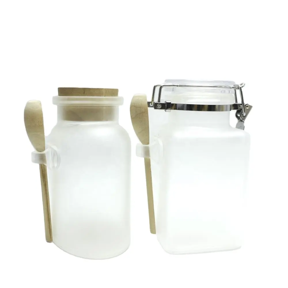 hot sale clear frosted ABS plastic salt bath jar with cork lid and spoon BSJ-029K