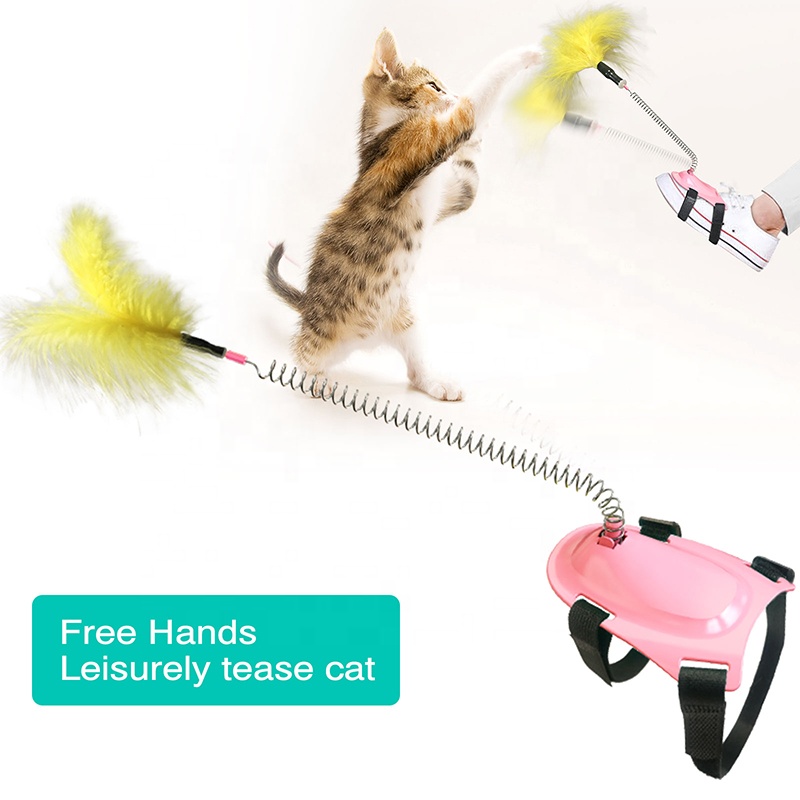 Low MOQ Foot Wear Tease Cat Supplies Kitten Feather Interactive Toys Cat Spring Teaser Stick Toy