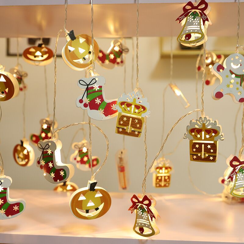Santa Claus christmas decoration elk halloween led string light Christmas tree pumpkin cane christmas stocking bell wholesale