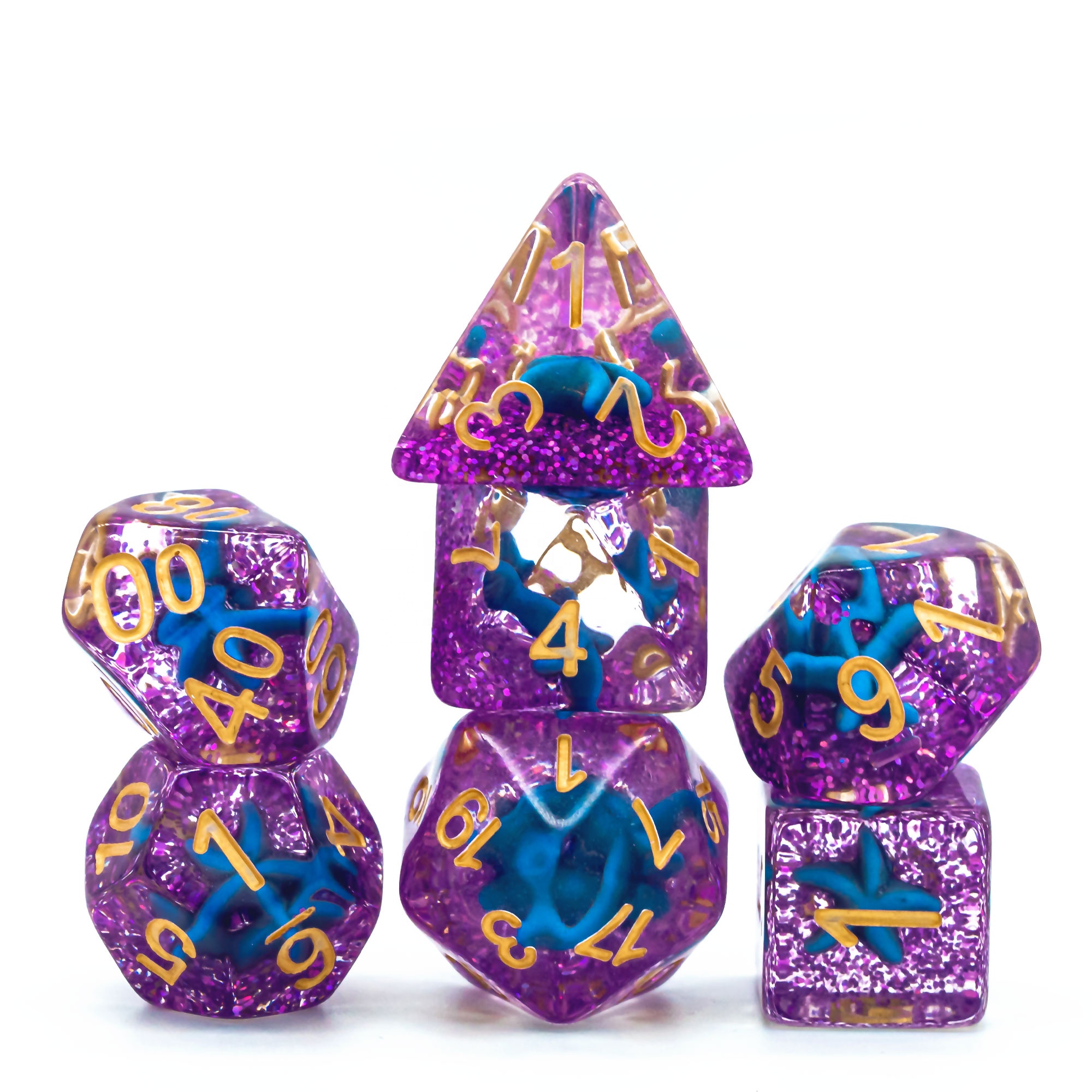 Udixi Glitter&Starfish Resin Plastic Dice for DND MTG Dungeons and Dragons
