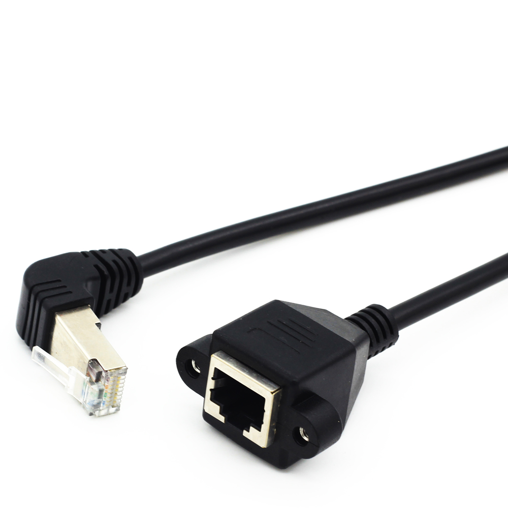 Удлинительный кабель RJ45 с прямым углом вверх, с креплением на панели «штырь-гнездо», с винтовым замком 90 градусов, кабель Ethernet cat5e
